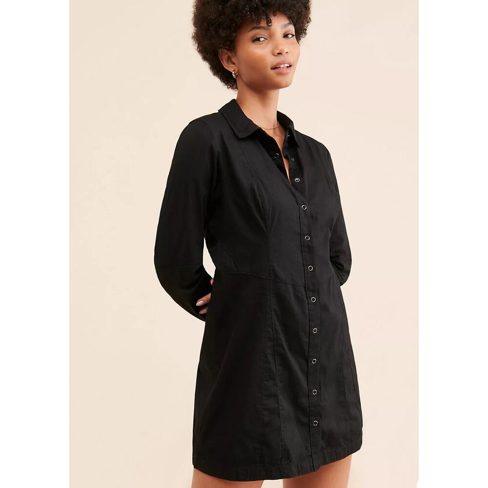 Free People Black Button-Front Mini Shirt Dress